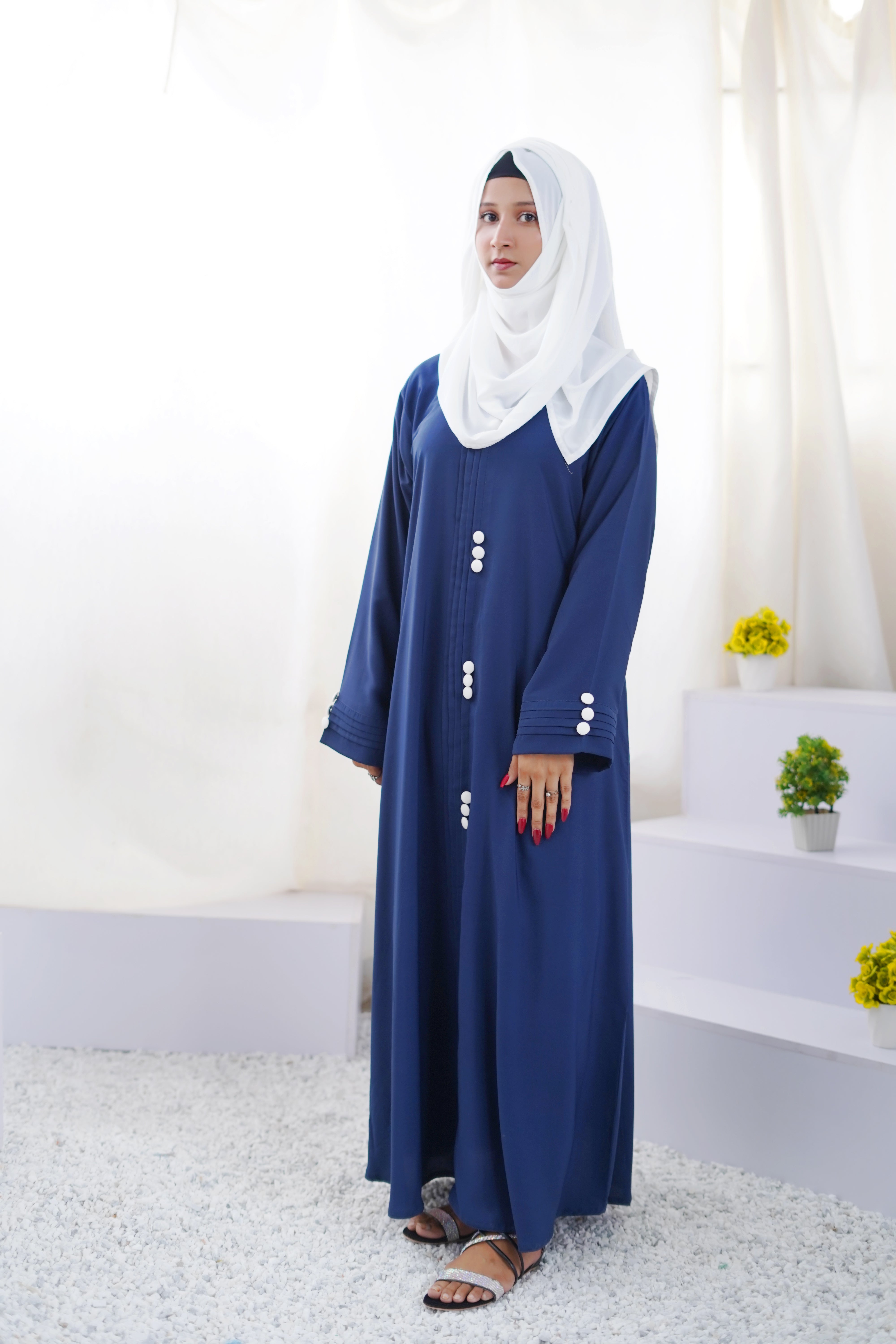 Chestnut Plated Button Abaya – Royal Blue – Duvak